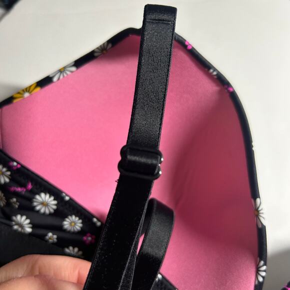 Pink Victoria's Secret Floral Daisy Plunge Padded Adjustable Bra 36C 36 C - Picture 5 of 9